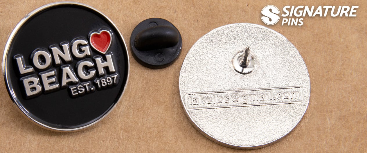 long beach lapel pin with backstamp by signature pins