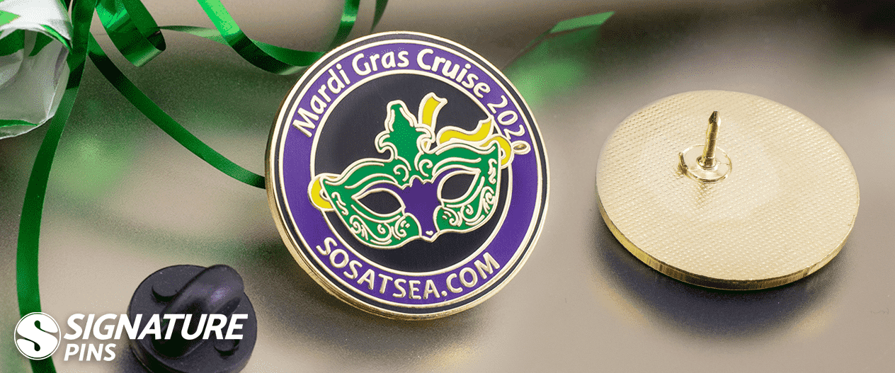 Custom Mardi Gras Mask Pin by signature coins