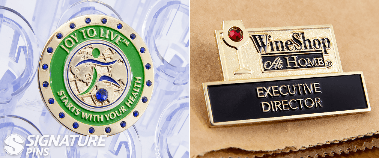 Lapel Pins with gemstones signature pins