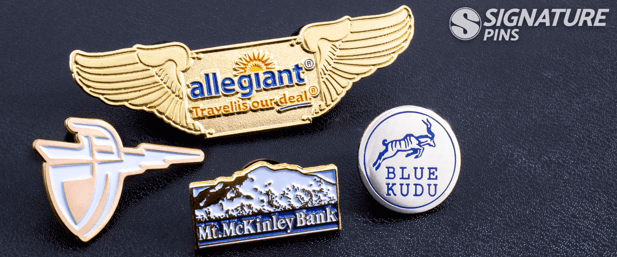 custom logo pins for merchandise and marketing by signature pins